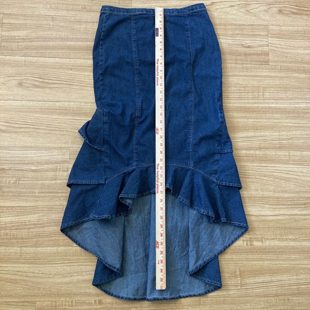 K Jordan Womens 6 Denim Hi-Low Mermaid Skirt Layered Ruffle Back MUST SEE - Picture 8 of 8